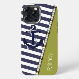 Custom Fun Navy Blue White Stripe Dark Sage Green iPhone Case