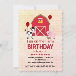 Custom Fun on the Farm Child Birthday Gingham Invitation