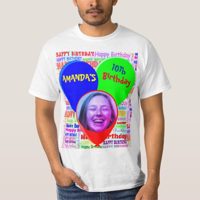 Custom fun photo and name happy birthday party T-Shirt (Front)
