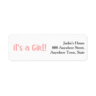 Custom Fun Pink It's a Girl Baby Shower Return Address Label