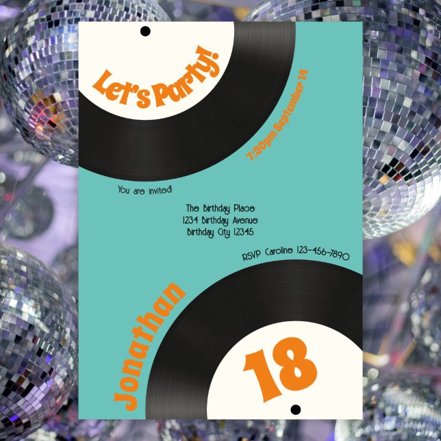 Custom Fun Retro 18th Birthday Music Vinyl Record Invitation (Creator Uploaded)