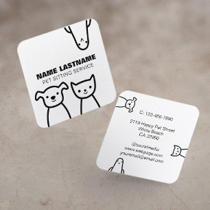 Custom Fun Simple Cute Dog Cat Bird Pet Service Square Business Card