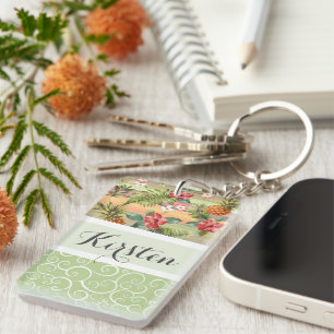 Custom Fun Tropical Pineapple Fruit Flower Pattern Key Ring