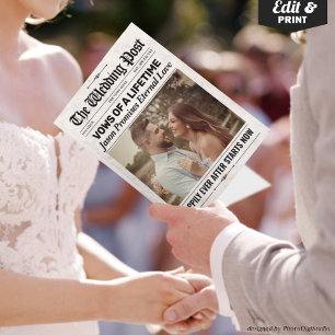 Custom Fun Vows Wedding Newspaper Wedding Vows Card