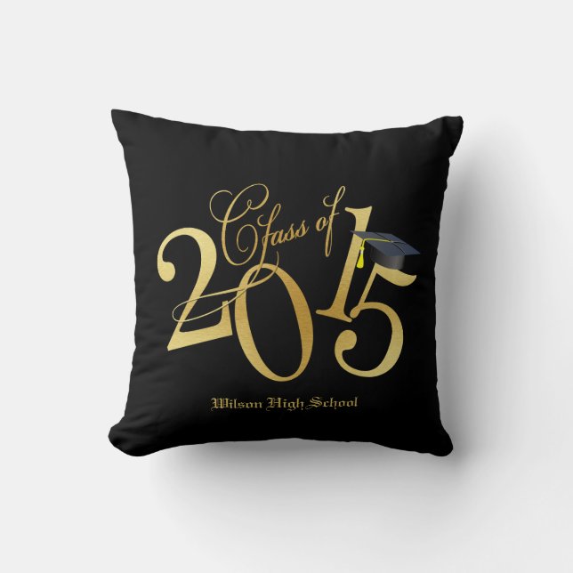 Custom Funky Black and Gold Class of 2015 Cushion (Front)