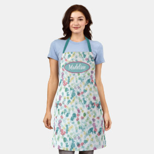 Custom Funky Teal Blue Pink Abstract Dots Pattern Apron