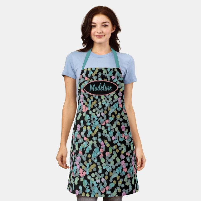 Custom Funky Teal Blue Pink Abstract Dots Pattern Apron (Worn)