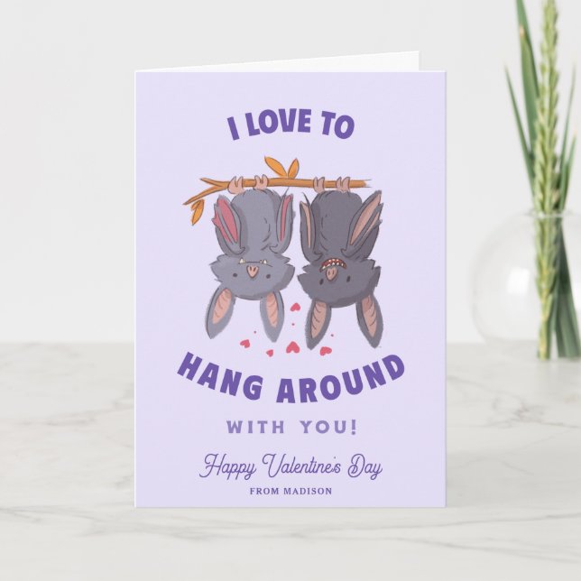 Custom Funny Bats Pun Kids Valentines Day Card (Front)