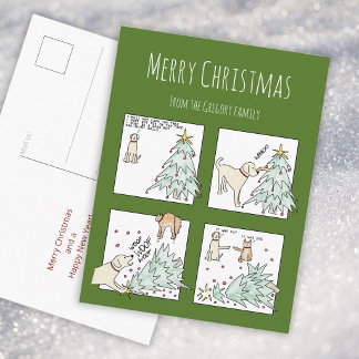 Custom Funny Cat Dog Cartoon Christmas  Holiday Postcard