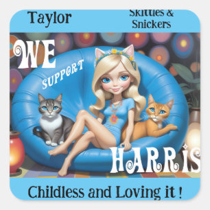 Custom Funny Childless Cat Ladies KAMALA 2024  Square Sticker