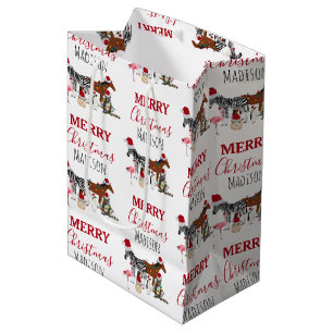 Custom Funny Christmas Animals Santa Hats Lights   Medium Gift Bag