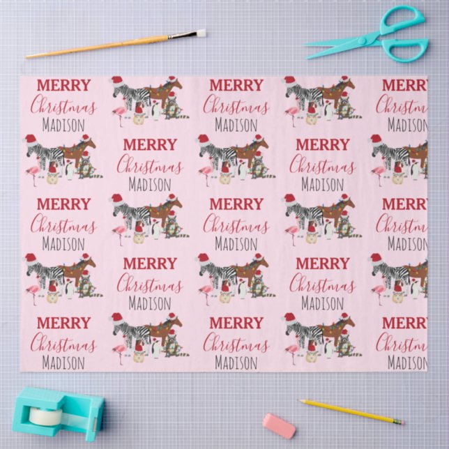 Custom Funny Christmas Animals Santa Hats Lights   Tissue Paper (Craft)