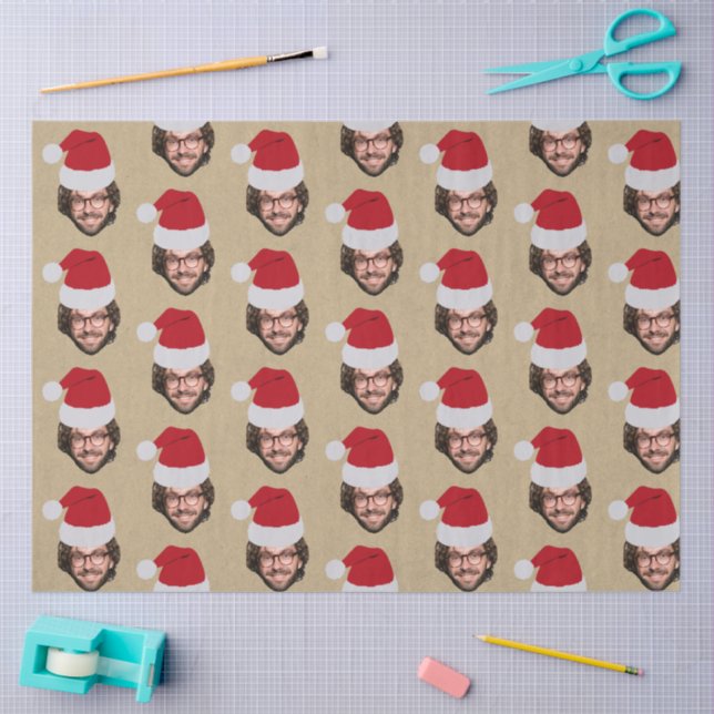 Custom Funny Christmas Santa Hat Face Photo Kraft Tissue Paper (Craft)