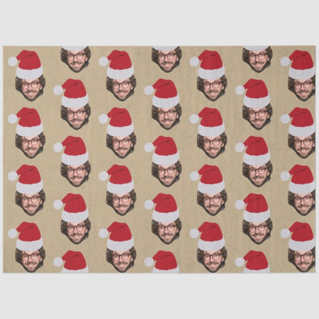 Custom Funny Christmas Santa Hat Face Photo Kraft Tissue Paper (Front)