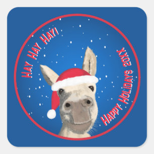 Custom Funny Donkey Santa Pun 2025 Holiday Square Sticker