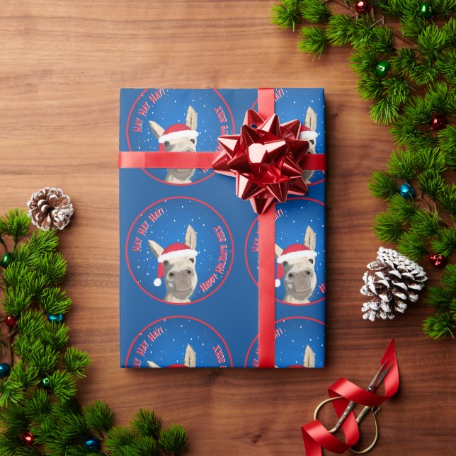 Custom Funny Donkey Santa Pun 2025 Holiday Wrapping Paper (Holiday Gift)