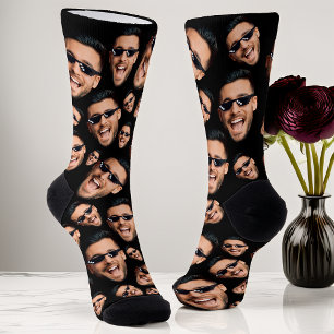 Custom Funny Face Photo All Over Print Socks Black