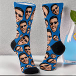 Custom Funny Face Photo All Over Print Socks Blue<br><div class="desc">Custom Funny Face Photo Socks Electric Blue - Personalised All-Over Print Unisex Crew Socks – Step up your style with these fully customisable funny face photo socks! Perfect for creating hilarious and unique gifts, these socks feature an easy-to-use template where you can upload your favourite photo. Whether it’s your face,...</div>