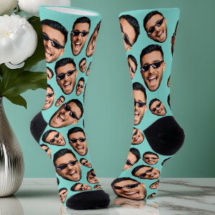 Custom Funny Face Photo All Over Socks Aqua Blue