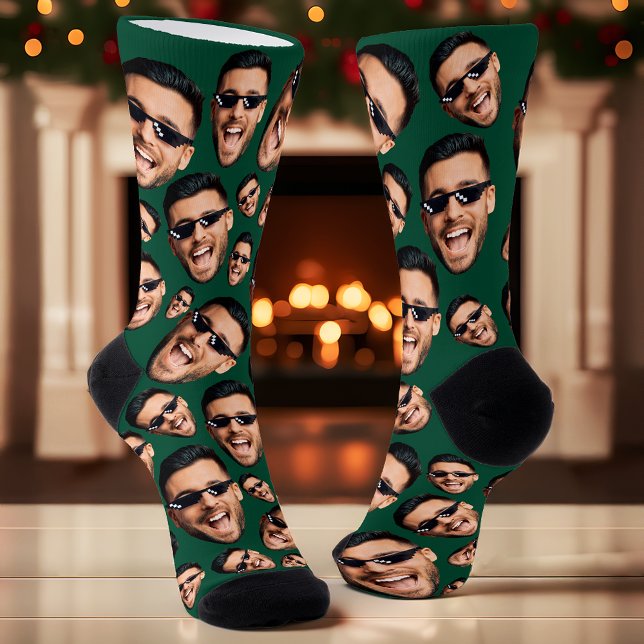 Custom Funny Face Photo All Over Socks Dark Green (Creator Uploaded)