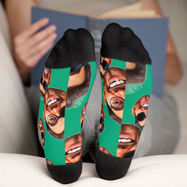 Custom Funny Face Photo All Over Socks Moss Green (Bottom)