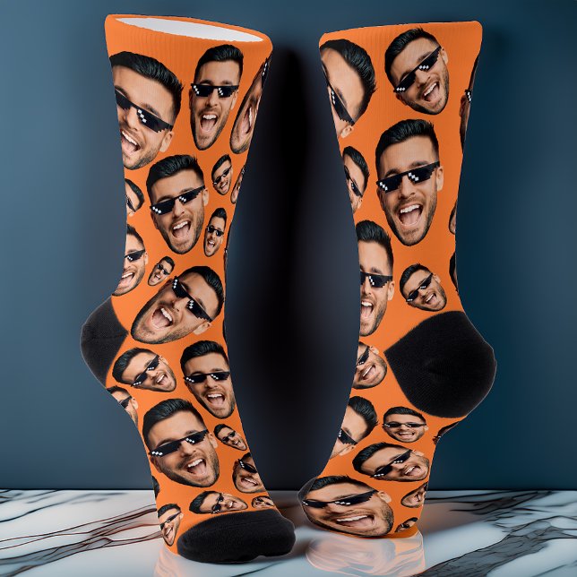 Custom Funny Face Photo All Over Socks Orange (Creator Uploaded)