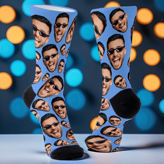 Custom Funny Face Photo All Over Socks Sky Blue (Creator Uploaded)