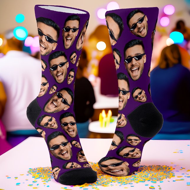 Custom Funny Face Photo AllOver Print Socks Purple (Creator Uploaded)