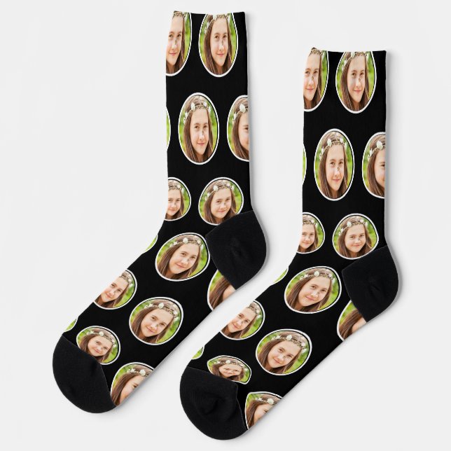 Custom Funny Face Photo Personalised Black Socks (Left)