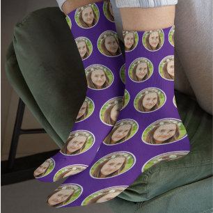 Custom Funny Face Photo Personalised Royal Purple Socks