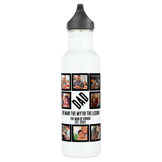Custom Funny Fathers day Dad gift 8 Photo Collage 710 Ml Water Bottle (Right)