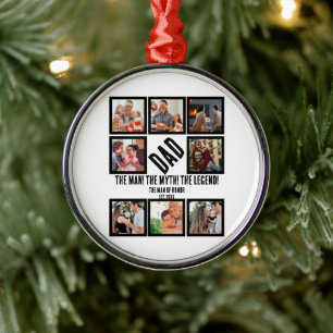 Custom Funny Fathers day Dad gift 8 Photo Collage Metal Ornament