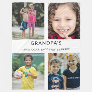 Custom Funny Grandpa Food Coma Photo Collage Fleece Blanket