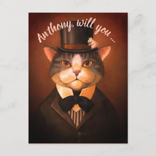 Custom funny groom cat be my best man invitation postcard (Front)