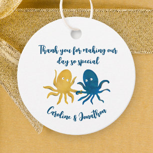 Custom Funny Navy and Gold Ocean Octopus Wedding Favour Tags