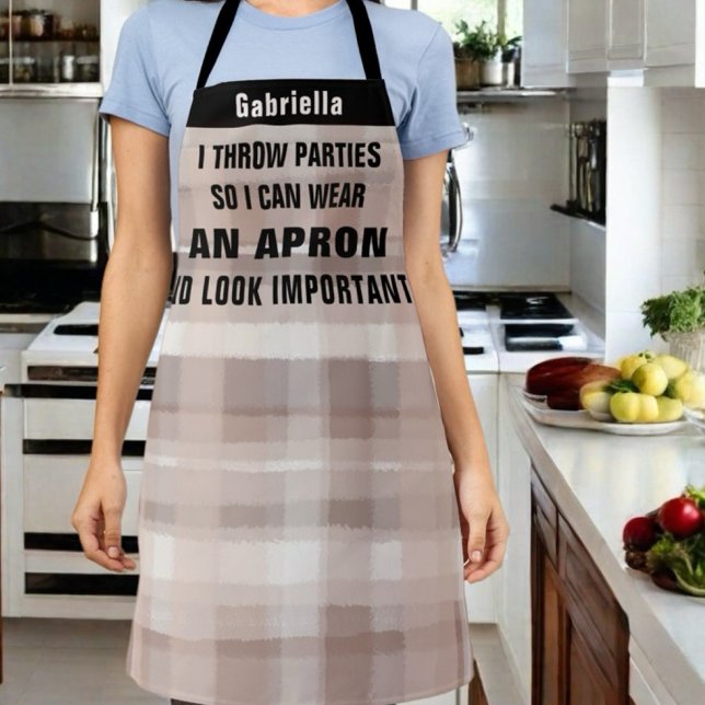 Custom funny party cooking host brown black plaid  apron (Creator Uploaded)