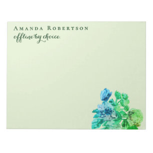 Custom Funny Pastel Green Watercolor Flowers Chic Notepad