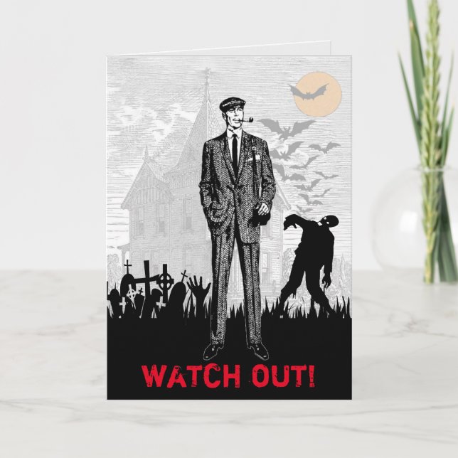 Custom Funny Retro Zombie Halloween Male Birthday Card (Front)
