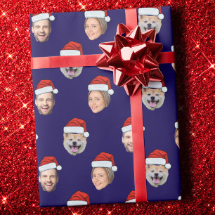 Custom Funny Santa Hat Face 3 Photos  Wrapping Paper