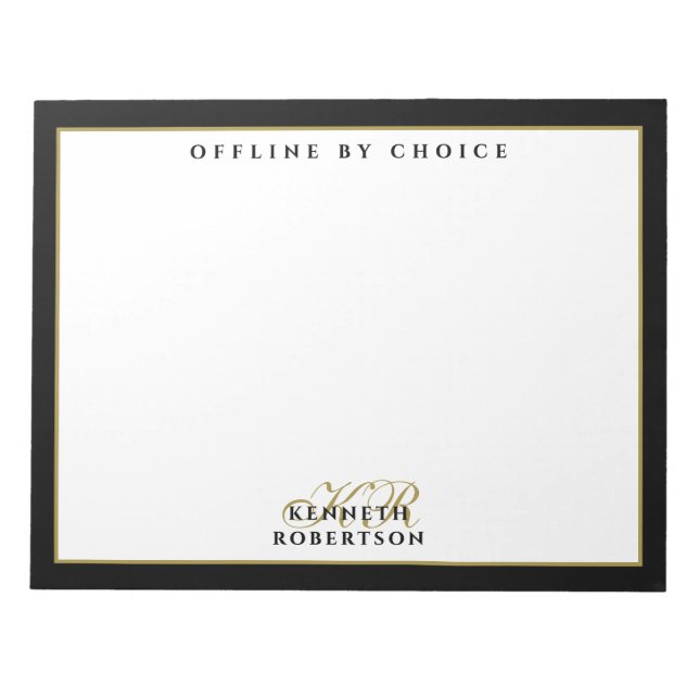 Custom Funny Simple Black White Gold Men Elegant  Notepad (Front)