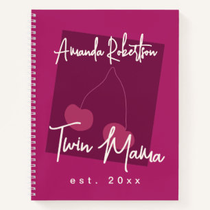 Custom Funny Twin Mama Hot Pink Cute Whimsical Notebook