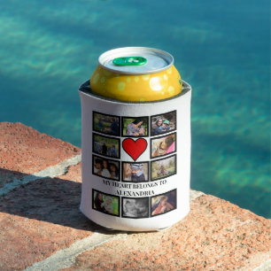 Custom Funny Valentines day heart 11 photo collage Can Cooler