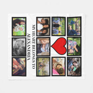 Custom Funny Valentines day heart 11 photo collage Fleece Blanket