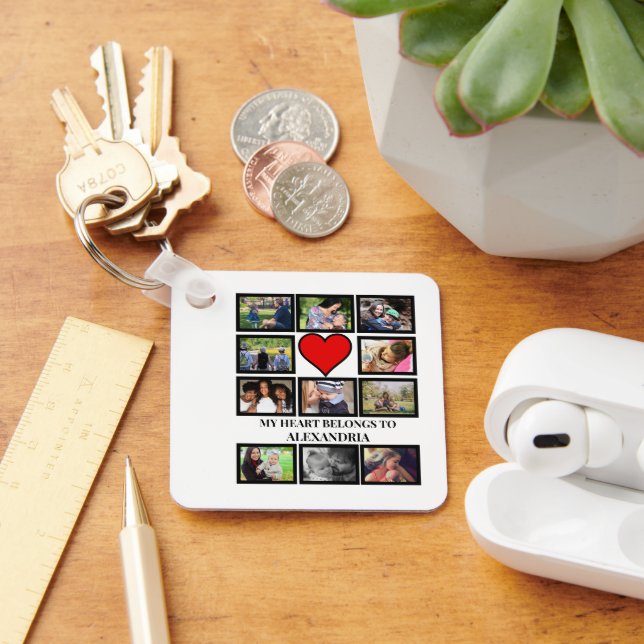 Custom Funny Valentines day heart 11 photo collage Key Ring (Desk)