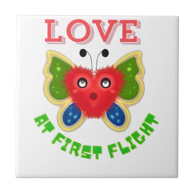 Custom Fuzzy Heart Butterfly Gift Ceramic Tile (Front)