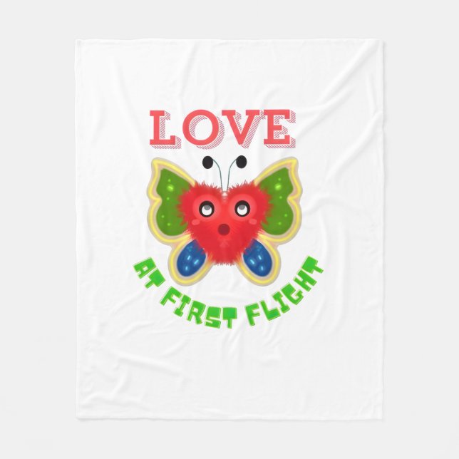Custom Fuzzy Heart Butterfly Gift Fleece Blanket (Front)