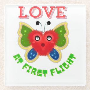 Custom Fuzzy Heart Butterfly Gift Glass Coaster