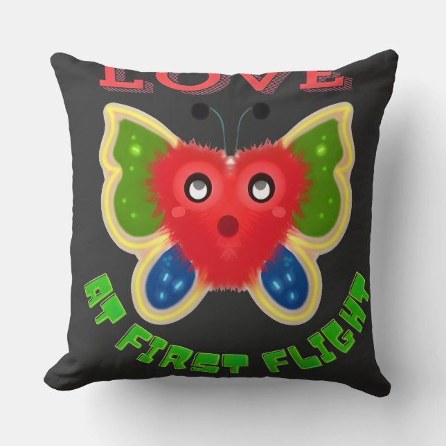 Custom Fuzzy Heart Butterfly Gift Throw Pillow (Front)