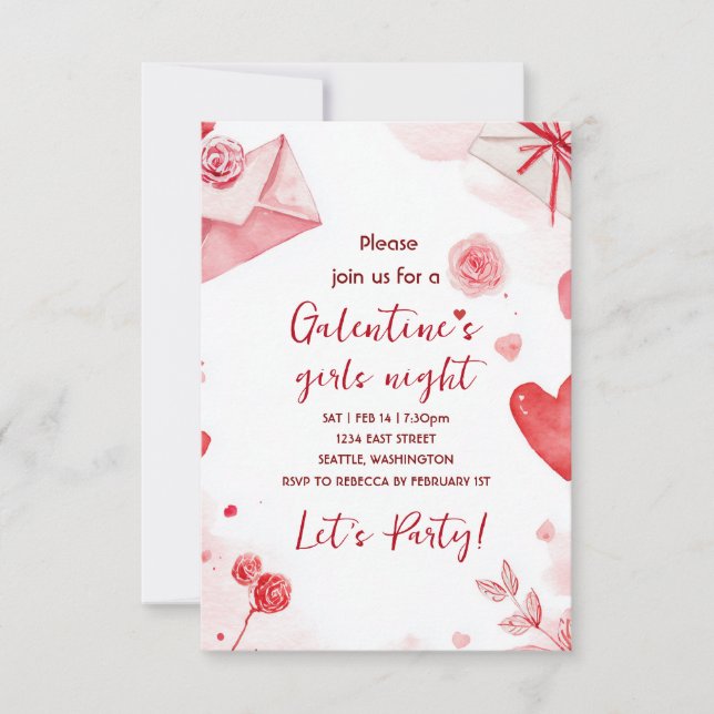 Custom Galentines Love Pattern Party Invitation (Front)
