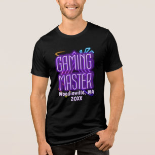 Custom Gaming Master for Gamer Location Date Name Tri-Blend Shirt